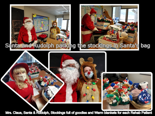 Santa (NA, Ken Eades), Mrs. Claus (NA, Christina Collins), and Rudolph (NA, Mamie Adams)