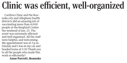 Clinic was well-organized news clipping