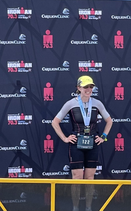 Leigh Jenkins at the finish of the 2021 Blue Ridge Iron Man!