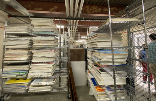 stacked ceiling tiles in storage 