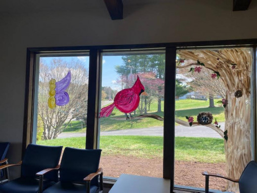 Spring Lobby window art by Santana Bell, LPN, Casandra Smith, HAA & Niki Osborne, LPN