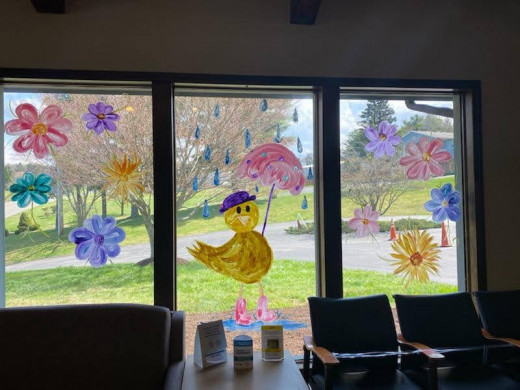 Spring Lobby window art by Niki Osborne, LPN & Casandra Smith, HAA