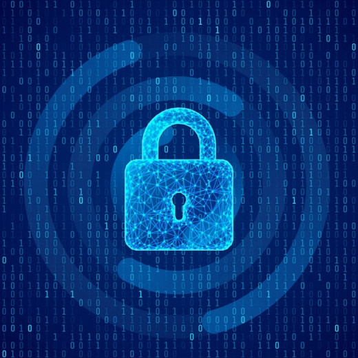 lock icon in front of a background of zeroes and ones