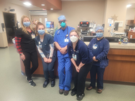 CGCH Emergency Department. Left to Right: Chastity Fontaine, Isabella Jimenez, Dr. Scott Hayes, Kelsey Dalton, Lovely