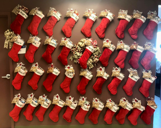 Rows of stockings for the Internal Medicine staff