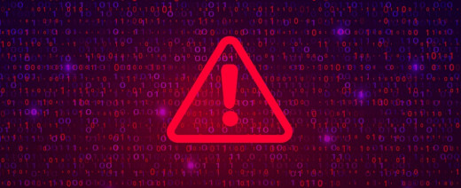red exclamation point on a background of computer code