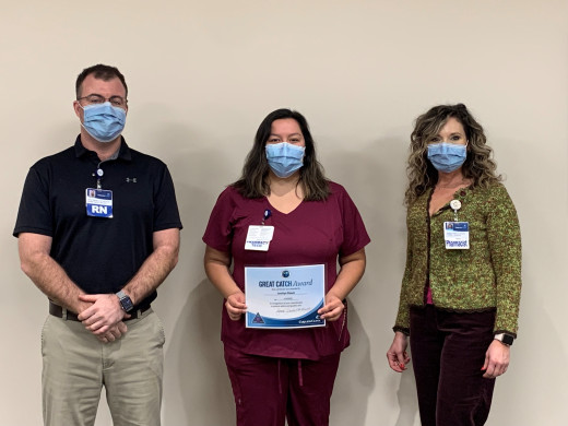 Pictured L-R: Finley Waddell, CRBH Patient Safety Officer, Joshlyn Resek, CRBH Pharmacy Technician, Jessica Saville, PharmD CRBH Pharmacy Director