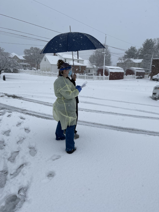 Snow doesn't stop nursing staff.