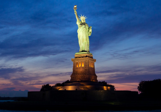 Lady Liberty beckons those yearning for freedom.