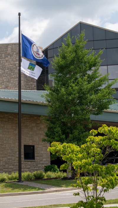 Donate Life Flag flying in front of CNRV