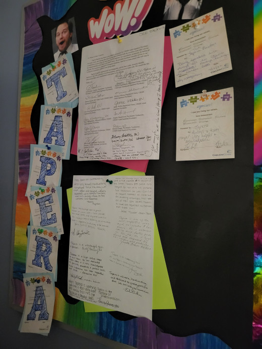 WOWs for Tapera Baidon, posted on the bulliten board WOW Wall. CRMH Inpatient Psychiatry.