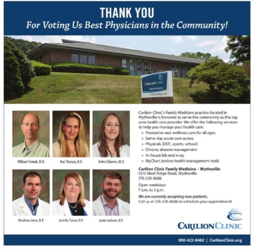 Family Medicine of Wytheville voted Best Physicians in the community