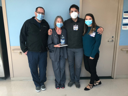 Kim Manning, winner of Outstanding Preceptor Award featured with Trent Clugston UD (left), Arman Darbani (2nd to right) and Brittany Ashwell (right)