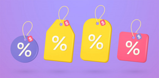 price tags with the percentage symbol