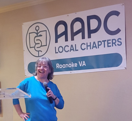 Bev hamming it up before our local chapter December Seminar