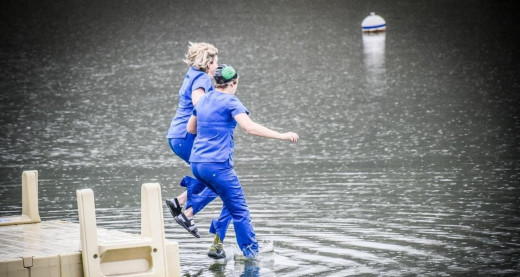 Terri Brewster and Jenifer Duty take the plunge to support Clinch Valley Community Action Family Crisis Services.