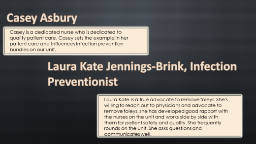 Individual recognized for their CAUTI reduction work