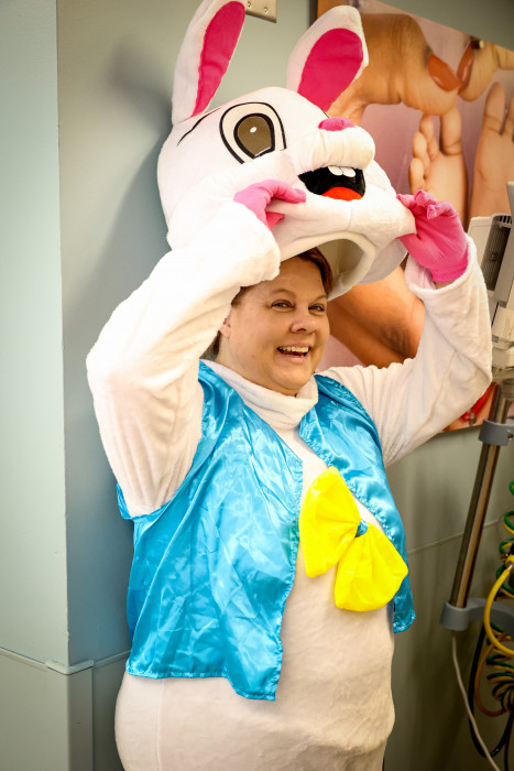 Heather Kissner dressed as the Easter Bunny