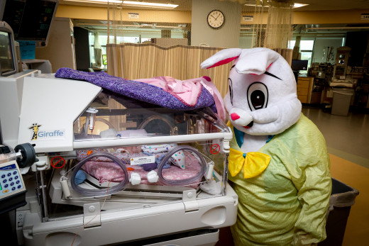 Easter Bunny with NICU patient