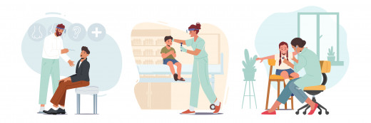 stock illustrations of kids with doctors