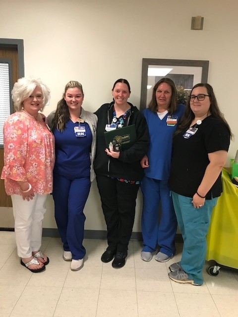 Traci Watson, Brooke Comer,  Samantha Richardson, Debbie Williams, and Sarah Meadows celebrate the first DAISY Award at CTCH. 