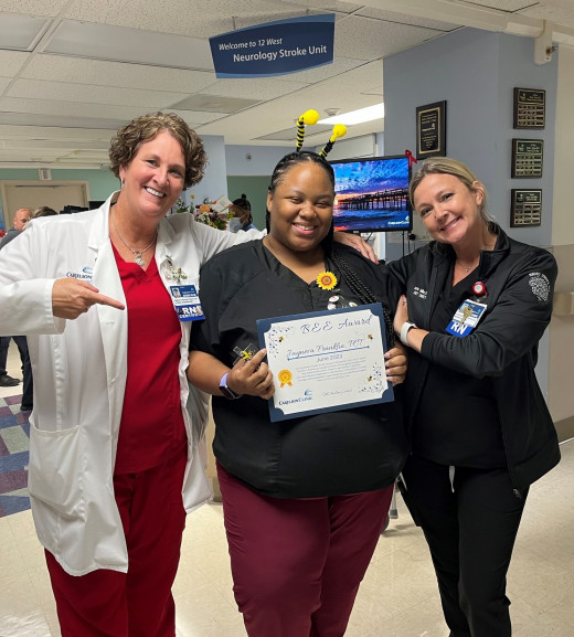 Jayneva with Laurie Miller (R), 12 West Unit Director and Pam Flinchum (L) -  Stroke Coordinator