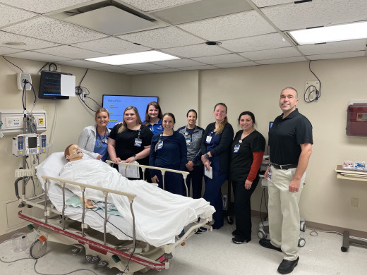 Left to right: Brittany Myers PACU RN, Rachel Altizer Sims Facilitator RN, Sarah Stover HR Clinical Educator. Rachel Van Noord PACU RN, Emily Norman PACU RN, Shannon DeCourcey PACU RN, Jessica Shrewsbury PACU RN CTL, Dr. Michael Saccocci. 