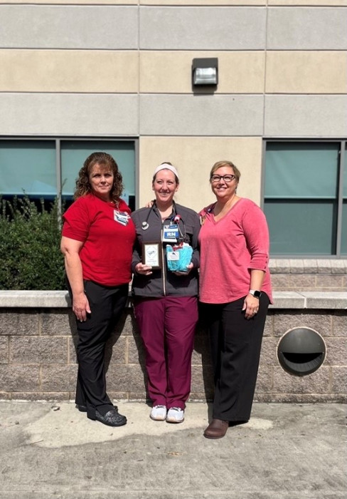 Pictured left to right: Unit Director, Beverly Steffey; Desiree Caldwell, RN; DON, Heather Sadler