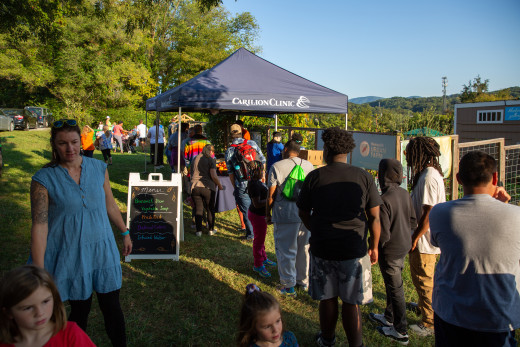 Attendees lined up for Dining and Nutrition's Brunswick stew