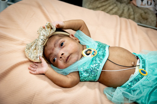 NICU patient dressed up for Halloween