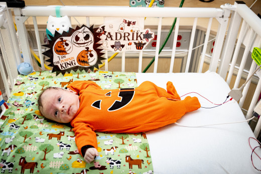 NICU patient dressed up for Halloween