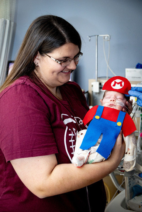 NICU patient dressed up for Halloween