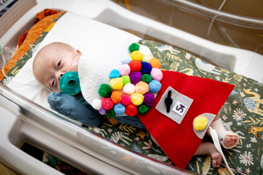 NICU patient dressed up for Halloween