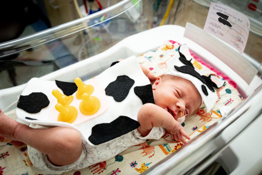 NICU patient dressed up for Halloween