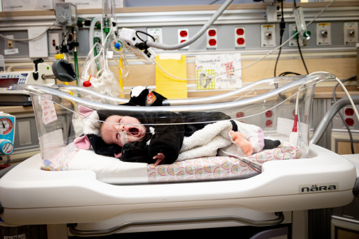 NICU patient dressed up for Halloween