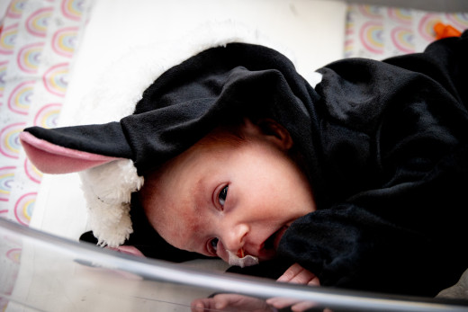 NICU patient dressed up for Halloween