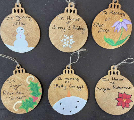 Ornaments painted by Trish Vassar