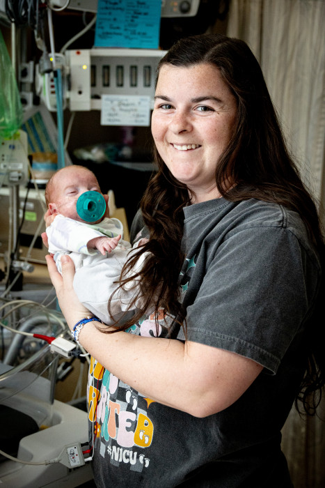 Easter bunny visits with pediatric patients