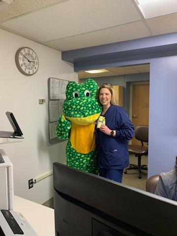 Franklin makes a stop in Imaging to celebrate World Hand Hygiene Day.