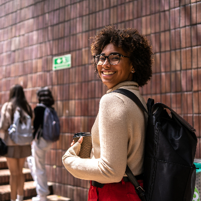 a student smiling