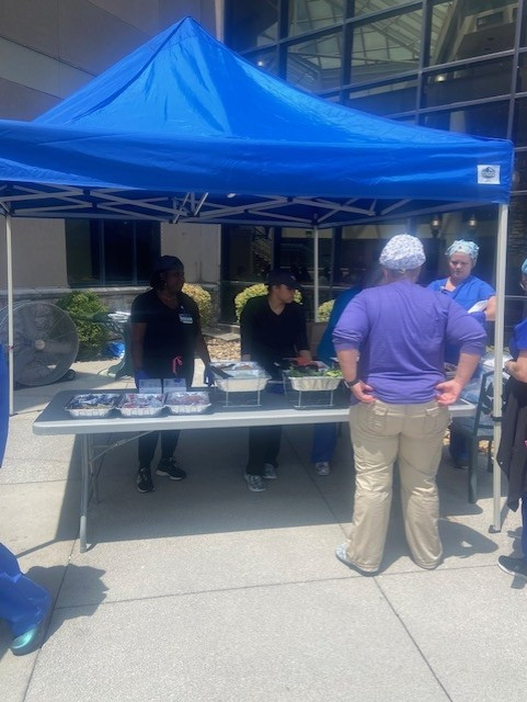 Serving up food for the staff