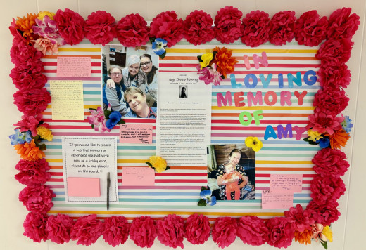 Bulletin board in honor of our beloved nurse, Amy Herring