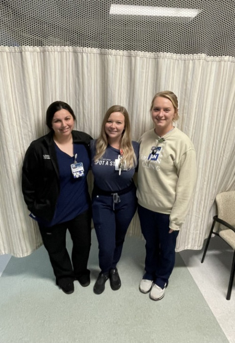 Group photo, left to right Jessica Shrewsbury, CTL/Preceptor, 4S PACU, Sara Worley, Charge Nurse, 6S PACU, and Becca St. Clair, bedside nurse, 4S PACU