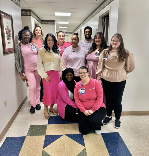 The Pulmonary & Sleep Clinic team wear pink in support of Breast Cancer Awareness.