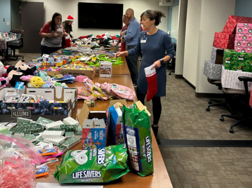 Filling stockings with holiday cheer