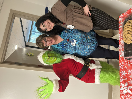 Grinch visits CVI Sarah Duff and Susan Wicks
