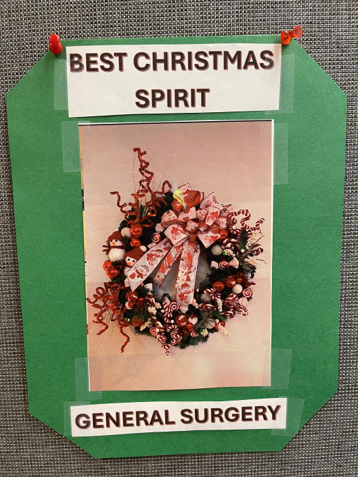 Christmas wreath contest winner General Surgery BEST CHRISTMAS SPIRIT