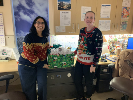 Dr. Borowicz and Amber in the Peds Heme Onc Clinic- ready to be Santa!