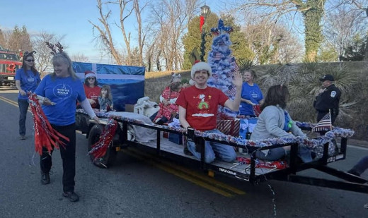 Hospice parade float with walkers.
