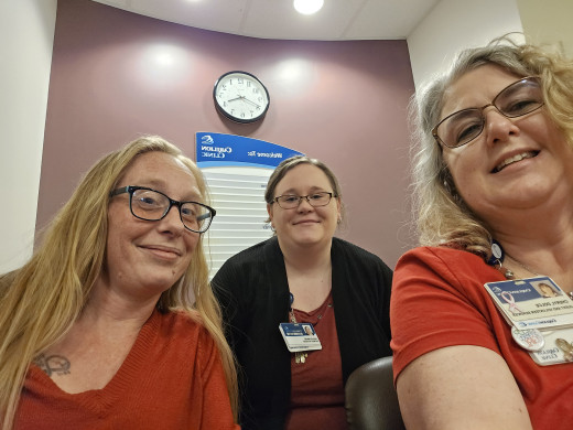Wear Red Day at Riverside 3, Cheryl, Liz & Leslie